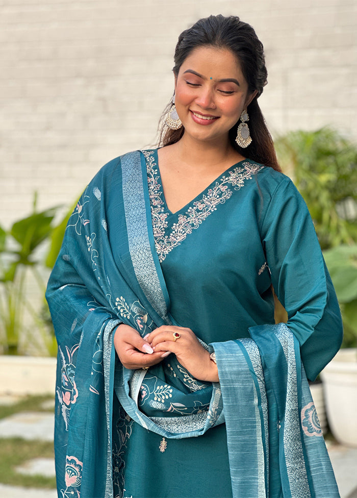 3 Pc Blue Silk Suit Set