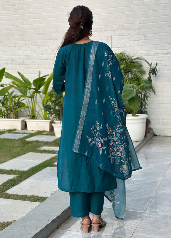 3 Pc Blue Silk Suit Set
