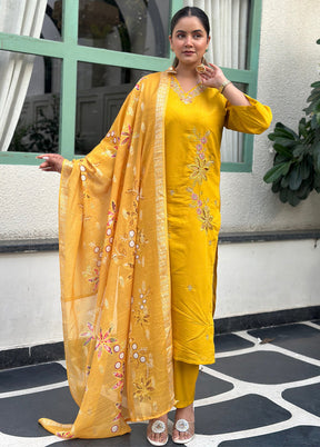3 Pc Yellow Silk Suit Set