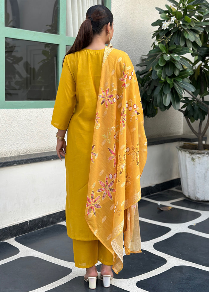 3 Pc Yellow Silk Suit Set