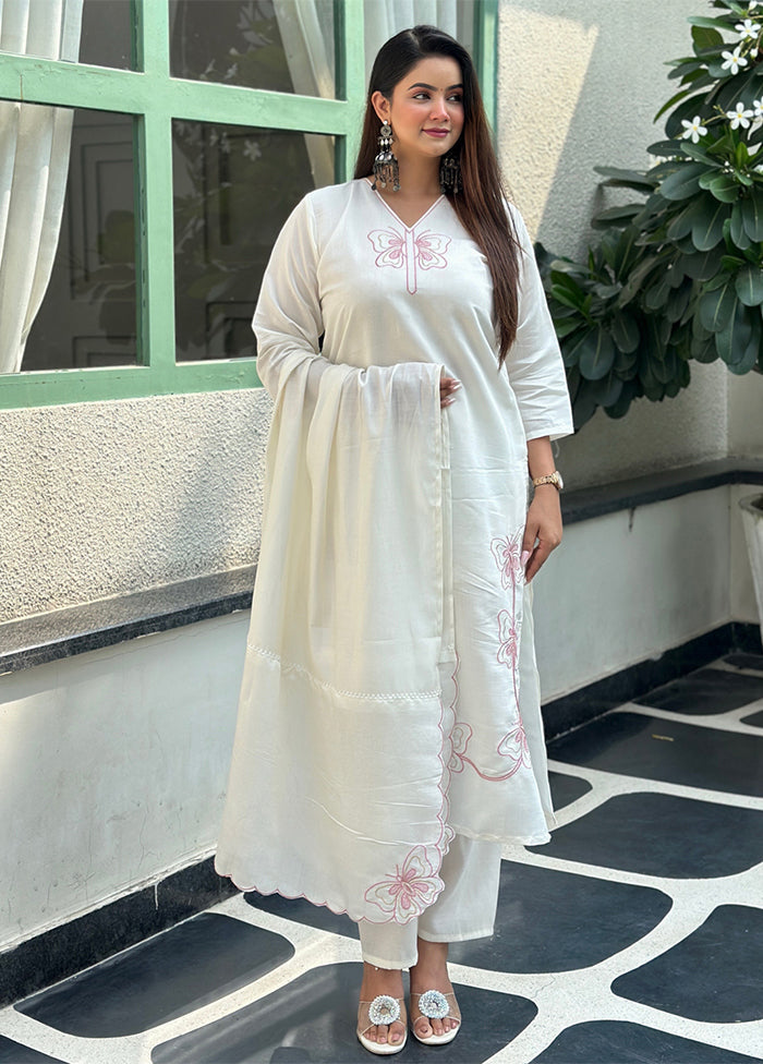 3 Pc White Silk Suit Set