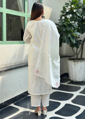 3 Pc White Silk Suit Set