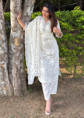3 Pc White Silk Suit Set