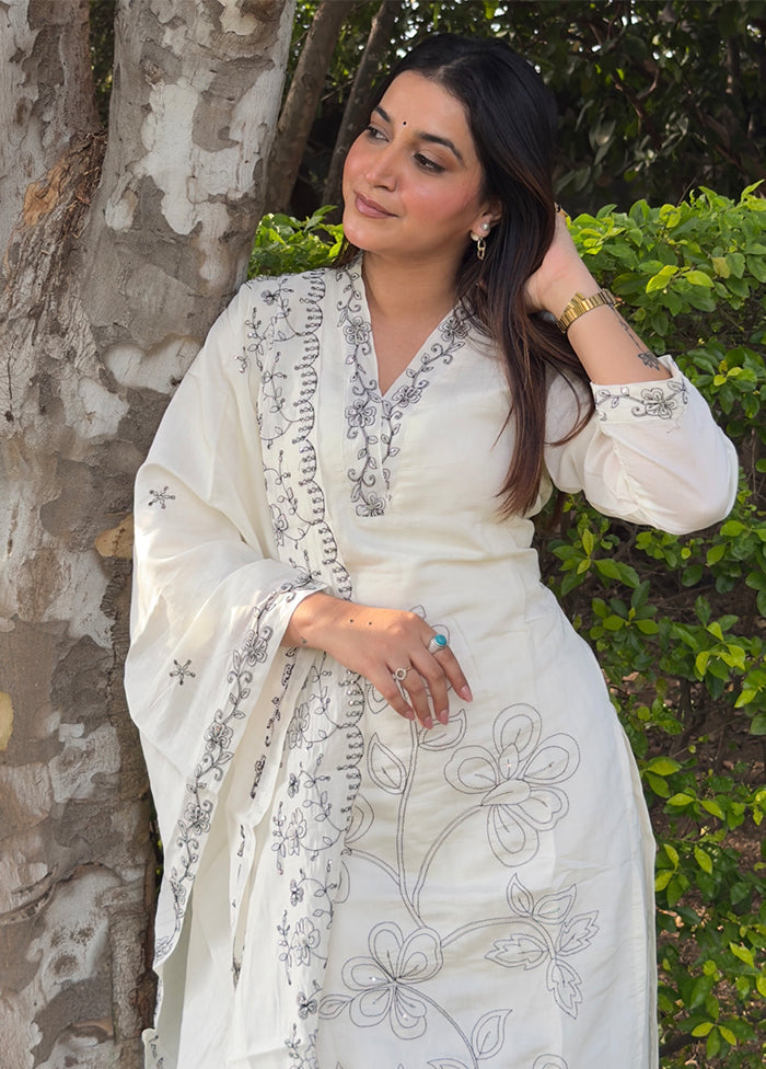 3 Pc White Silk Suit Set
