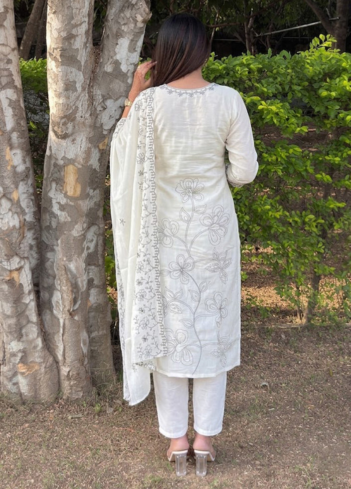 3 Pc White Silk Suit Set