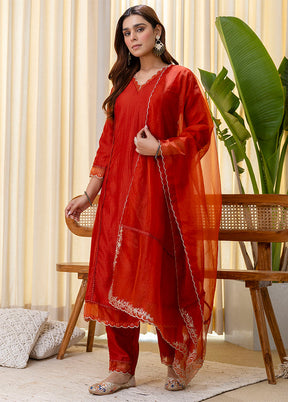 3 Pc Brown Silk Suit Set