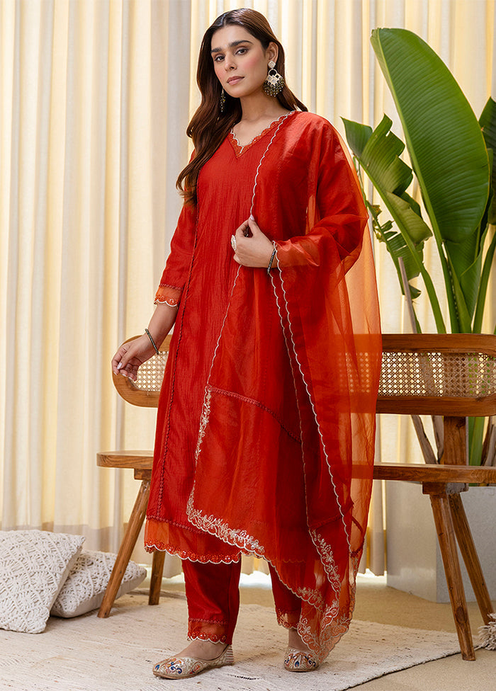 3 Pc Brown Silk Suit Set