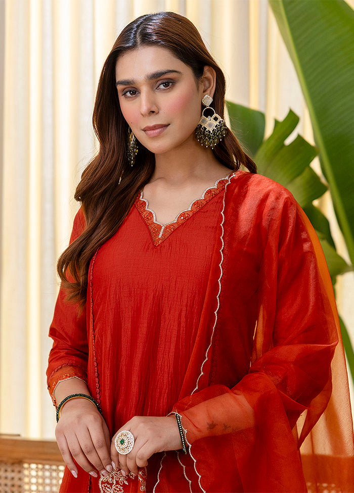 3 Pc Brown Silk Suit Set