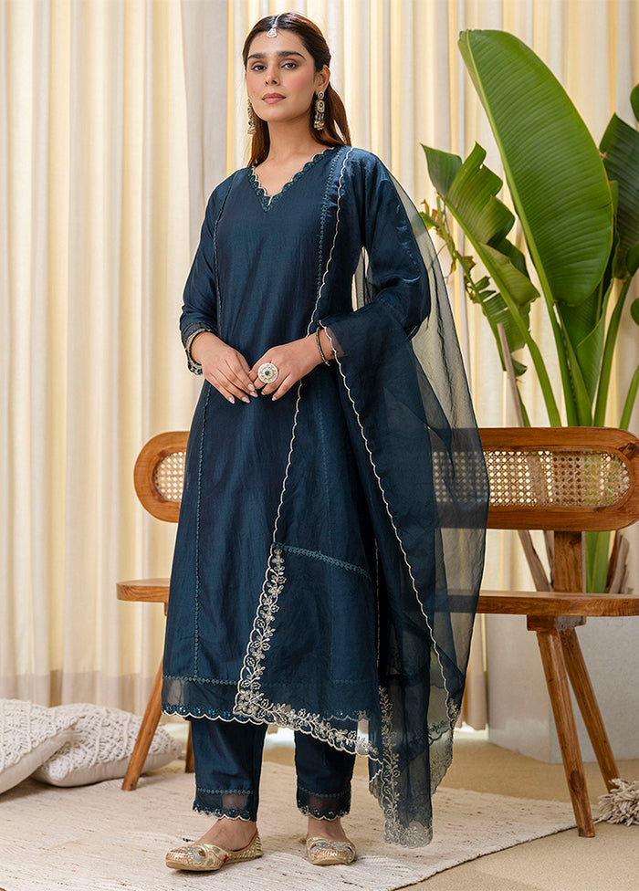 3 Pc Blue Silk Suit Set