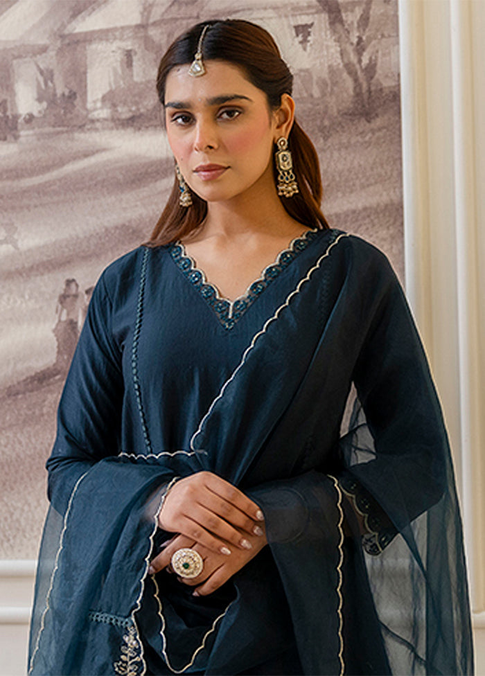 3 Pc Blue Silk Suit Set