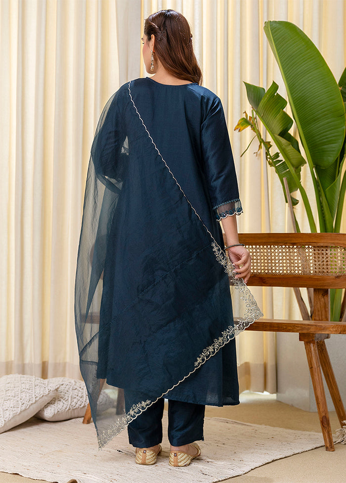 3 Pc Blue Silk Suit Set