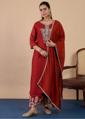 3 Pc Brown Silk Suit Set