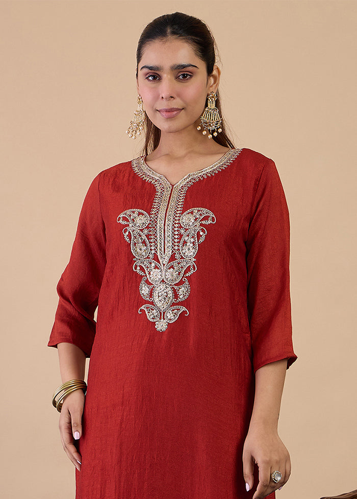 3 Pc Brown Silk Suit Set