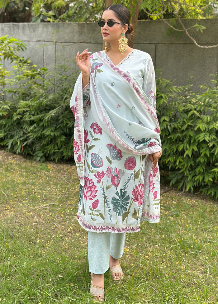 3 Pc Blue Silk Suit Set