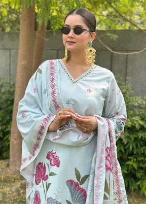 3 Pc Blue Silk Suit Set