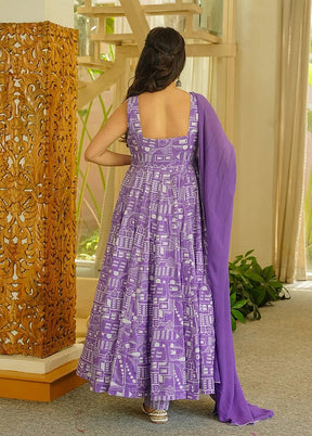 3 Pc Lavender Muslin Suit Set