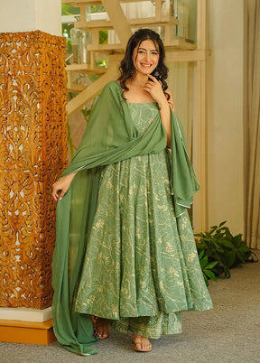 3 Pc Green Muslin Suit Set
