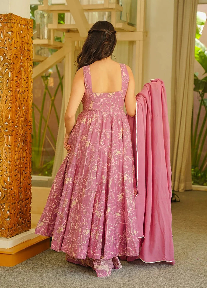 3 Pc Pink Muslin A-Line Suit Set
