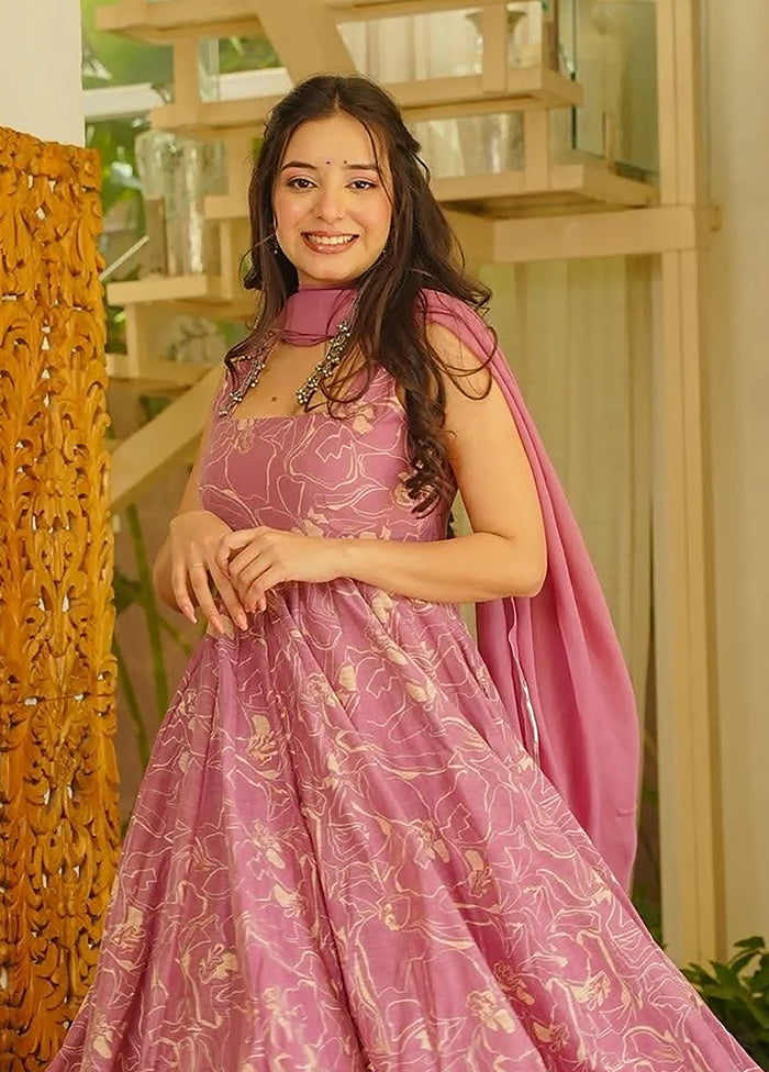 3 Pc Pink Muslin A-Line Suit Set