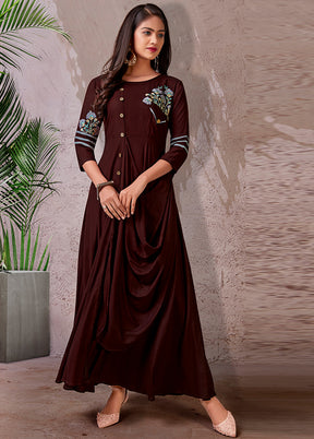 Brown Readymade Rayon Gown