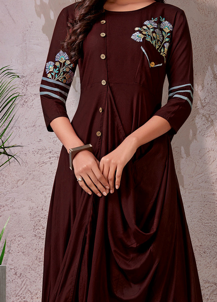 Brown Readymade Rayon Gown