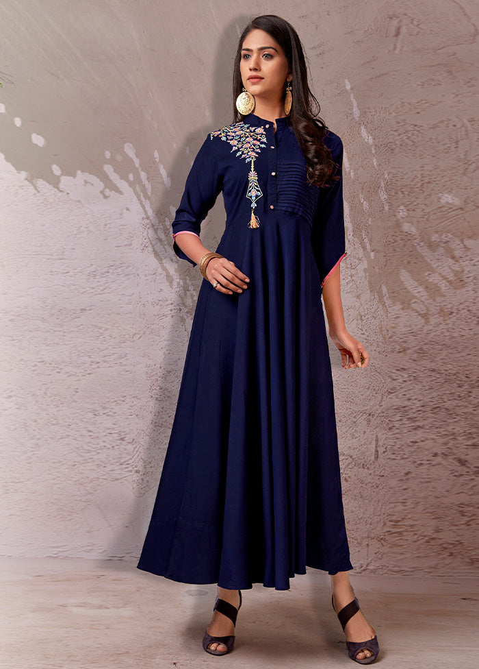 Navy Blue Readymade Rayon Gown