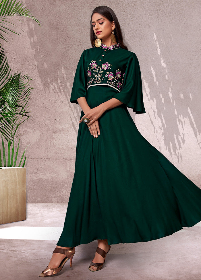 Green Readymade Rayon Gown