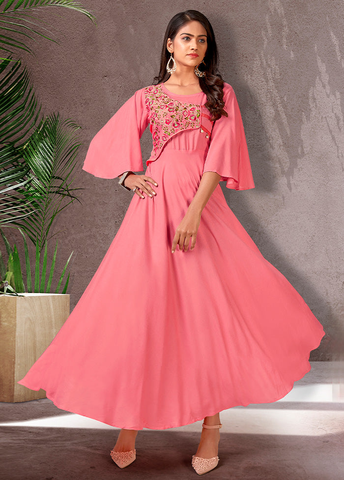 Salmon Pink Readymade Rayon Gown