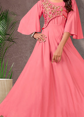 Salmon Pink Readymade Rayon Gown