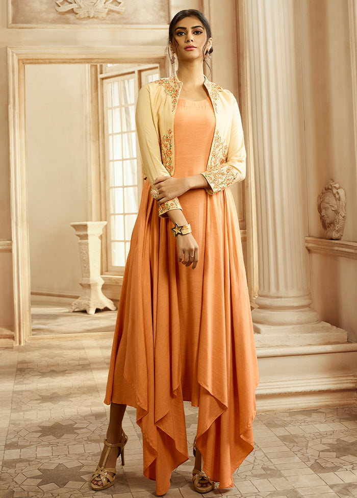 Light Orange Readymade Rayon Gown