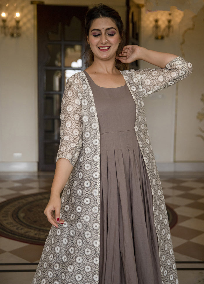 Grey Readymade Silk Gown With Jacket