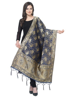 Navy Blue Jacquard Dupatta - Indian Silk House Agencies