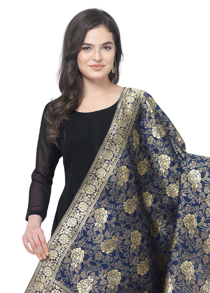 Navy Blue Jacquard Dupatta - Indian Silk House Agencies