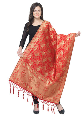 Red Jacquard Dupatta - Indian Silk House Agencies