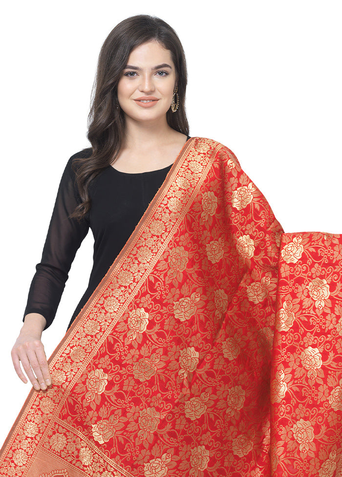 Red Jacquard Dupatta - Indian Silk House Agencies