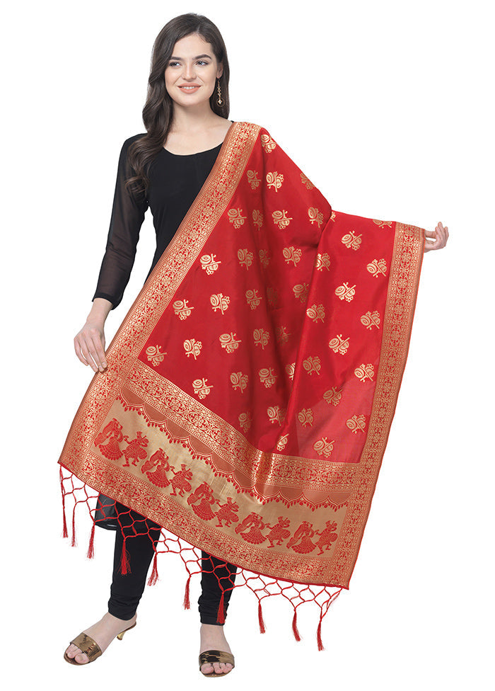 Red Jacquard Dupatta - Indian Silk House Agencies