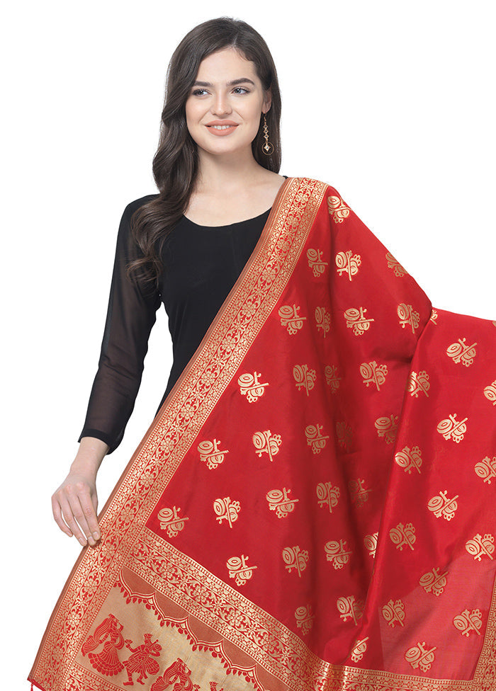 Red Jacquard Dupatta - Indian Silk House Agencies