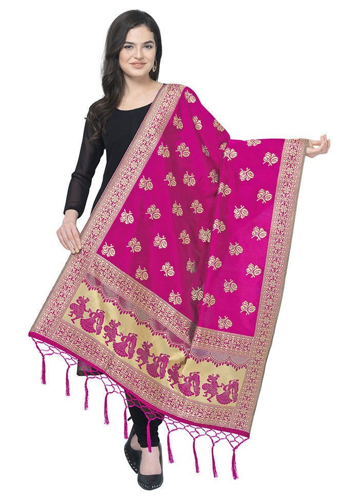 Pink Jacquard Dupatta - Indian Silk House Agencies