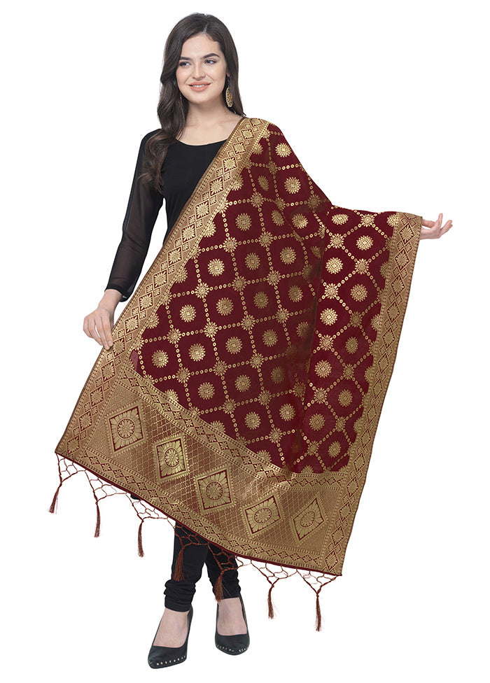 Maroon Jacquard Dupatta - Indian Silk House Agencies