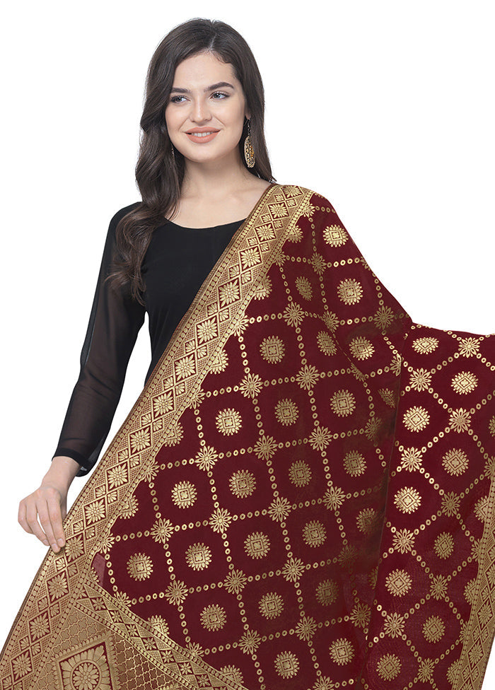 Maroon Jacquard Dupatta - Indian Silk House Agencies