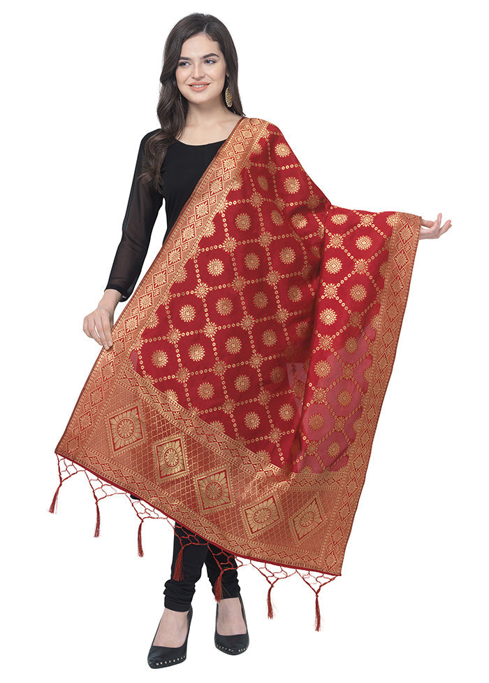 Maroon Jacquard Dupatta - Indian Silk House Agencies