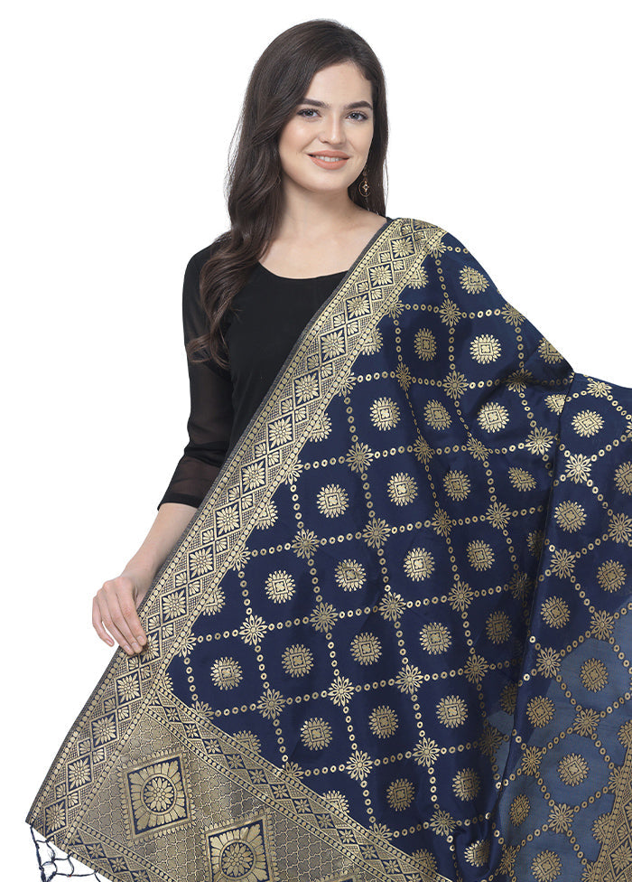 Navy Blue Jacquard Dupatta - Indian Silk House Agencies