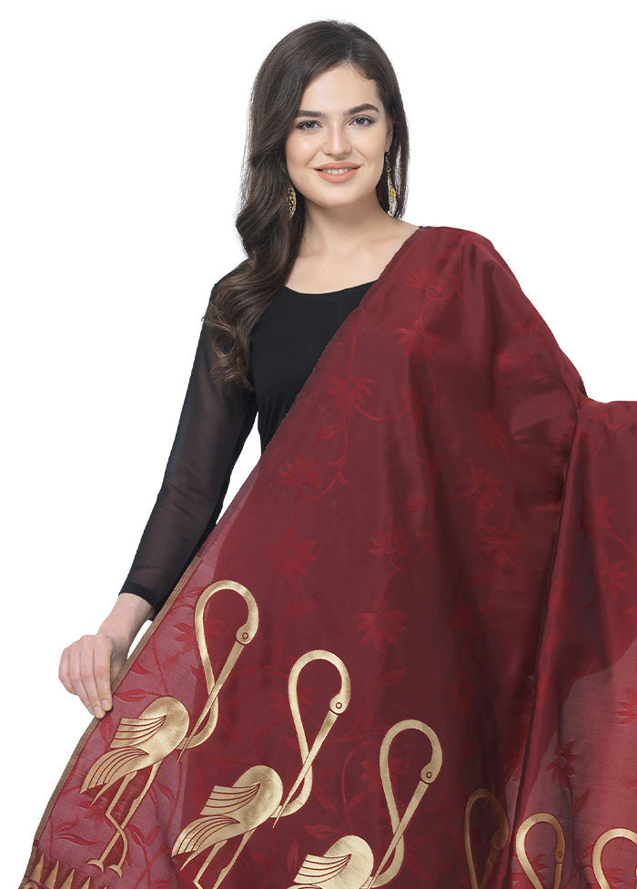 Maroon Jacquard Dupatta - Indian Silk House Agencies