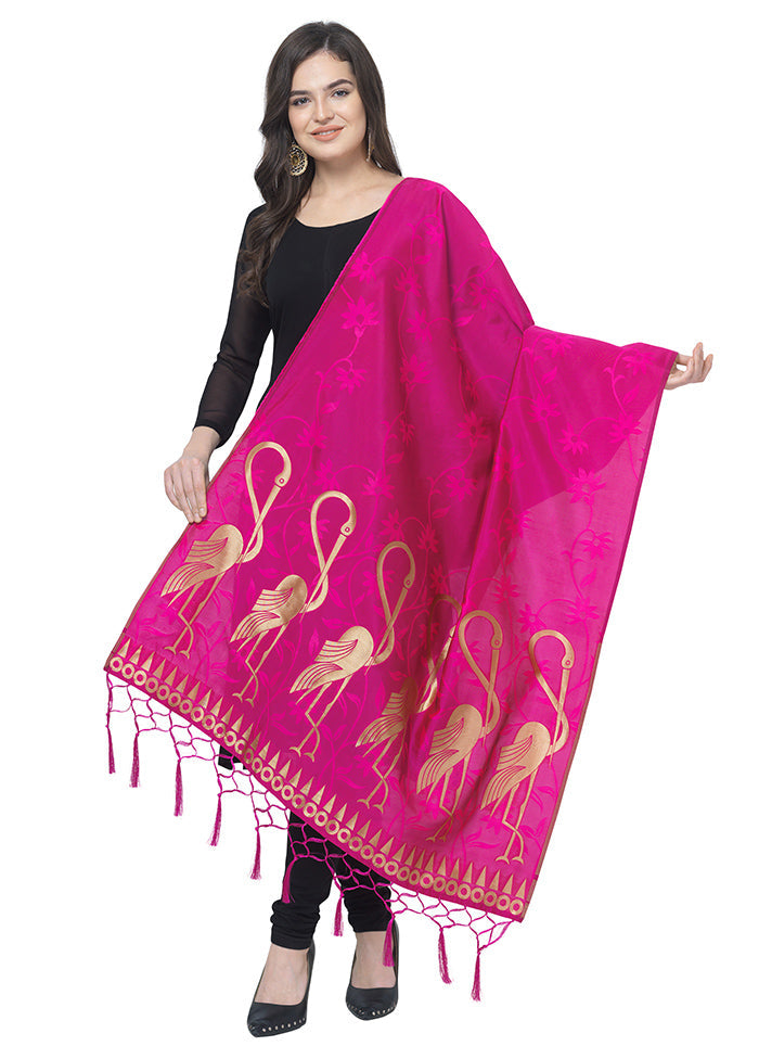 Pink Jacquard Dupatta - Indian Silk House Agencies