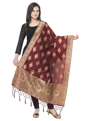 Maroon Jacquard Dupatta - Indian Silk House Agencies