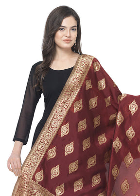 Maroon Jacquard Dupatta - Indian Silk House Agencies