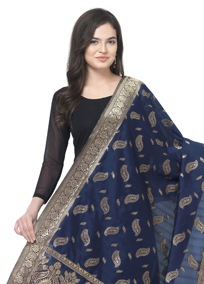 Navy Blue Jacquard Dupatta - Indian Silk House Agencies