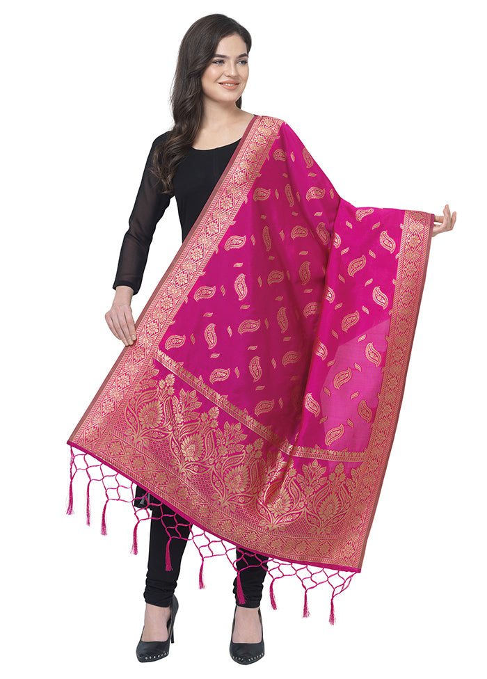 Pink Jacquard Dupatta - Indian Silk House Agencies