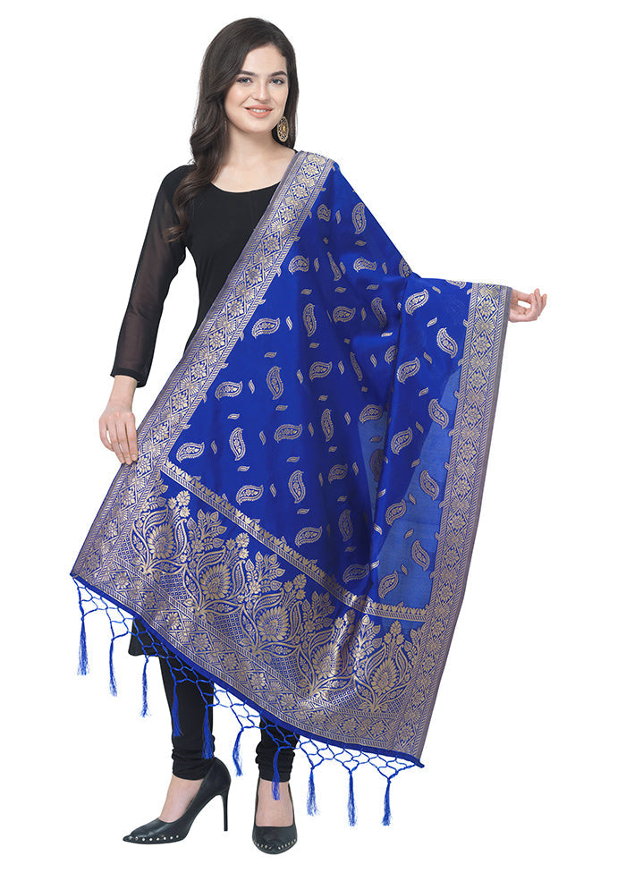 Royal Blue Jacquard Dupatta - Indian Silk House Agencies