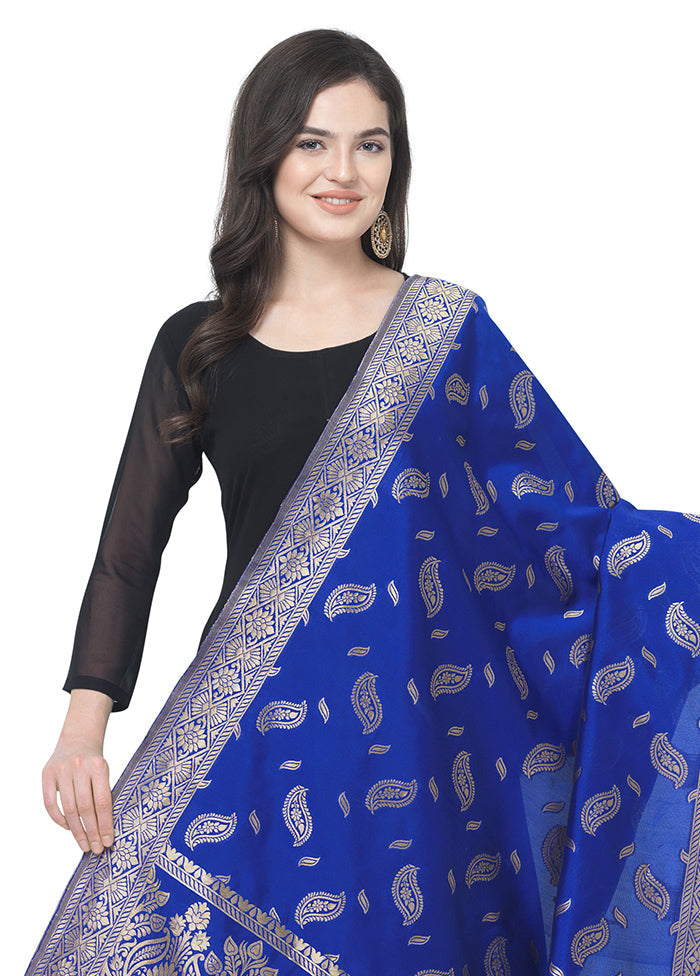 Royal Blue Jacquard Dupatta - Indian Silk House Agencies